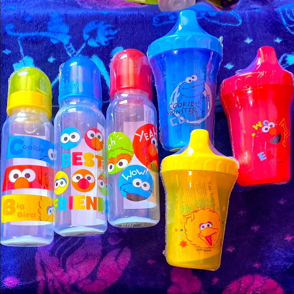 Sesame Street Baby Bottles and Sippy Cups Set NWT